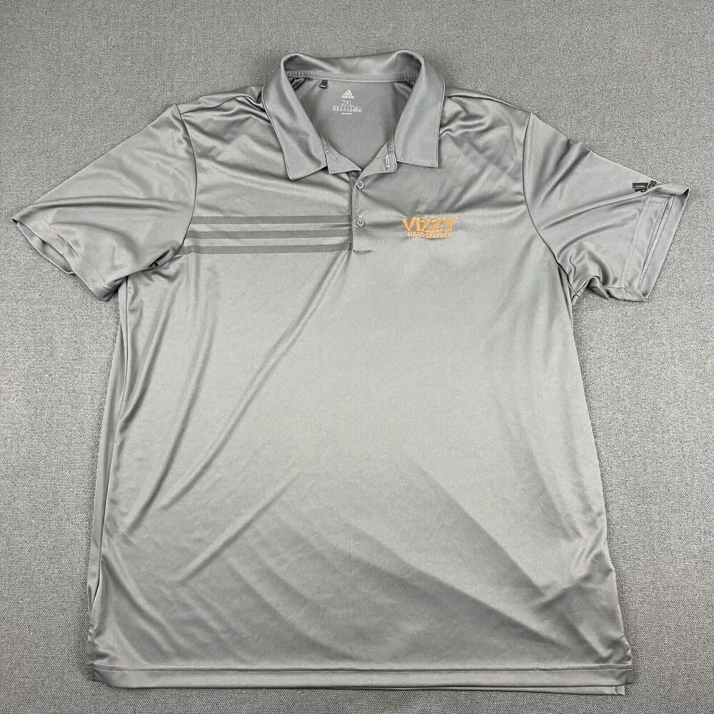 Adidas Golf Polo Mens 2XL Vizzy Hard Seltzer‎ Gray Striped